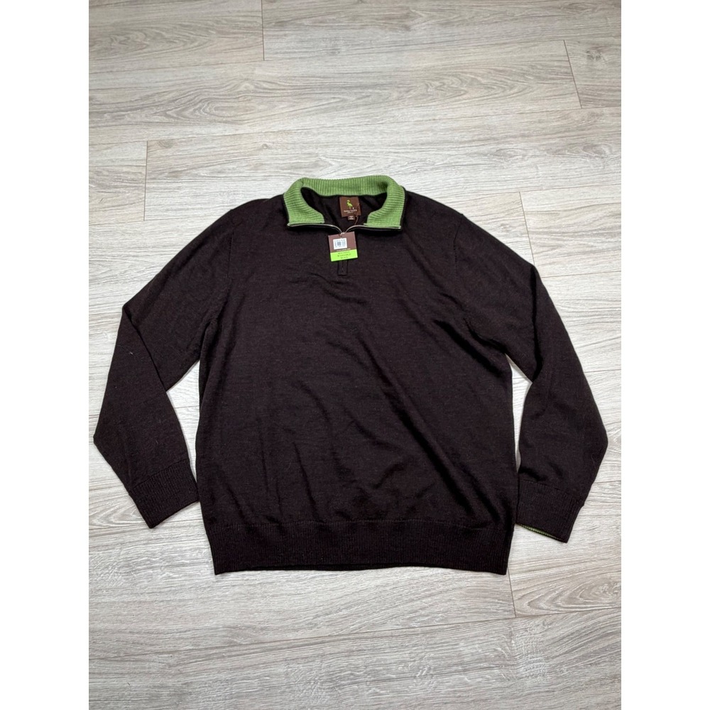Tailorbyrd Mens XXL Wool Quarter Zip Sweater Brown Green MK7FB505 NWT